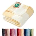 Beige Checkered Blanket Twin XL Size - Flannel Fleece Blanket - Dorm Room