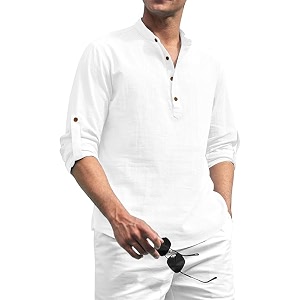 Beige Color Cotton Blend Mandarin Neck Short