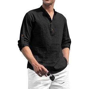 Beige Color Cotton Blend Mandarin Neck Short