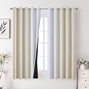 Beige and Greyish White Ombre Blackout Curtains for Bedroom 62 Inches Wide