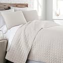 Beige King Quilt Set with 2 Quilted Pillow Shams, Summer Bedspread, Bone