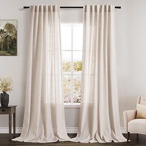 Beige Linen Sheer Curtains 102 Inches 2