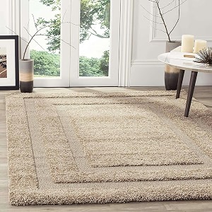 Beige Microfiber Plush Shaggy Carpet 7x7 Feet