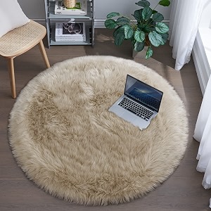 Tangsoo Faux Fur Sheepskin Beige Round Rug5x5