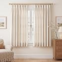 THREE GIRLS Beige Striped Pinch Pleated Curtains 63 Inch, 2 Panels