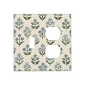 Beige Vintage Blue Floral Boho Flower 2 Gang 1 Toggle/Duplex Combo Outlet Light Switch Cover Wall Plate Combination Receptacle Faceplate Decorative Switchplate