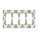 Beige Vintage Blue Floral Boho Flower 4 Gang Quad Rocker/GFCI/Decorator Light Switch Cover Plate Decorative Electric Quadruple Faceplate Switchplate Screwless