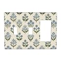 Beige Vintage Blue Floral Boho Flower 3 Gang 2 Toggle 1 Decorator/GFCI Combination Light Switch Cover Decorative Triple Combo Switch Face Wall Plate Room Decor