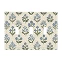 Beige Vintage Blue Floral Boho Flower 3 Gang Electrical Outlet Light Switch Cover Decorative Triple Toggle Wall Plate Electric Faceplate Switch Face Plate
