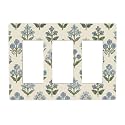 Beige Vintage Blue Floral Boho Flower 3 Gang Triple Rocker/Decorator Light Switch Wall Plate Cover Decorative GFCI Electrical Faceplate Switchplate Dimmer