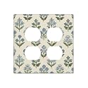 Beige Vintage Blue Floral Boho Flower 2 Gang 2 Duplex Combination Light Switch Cover Decorative Combo Dual Device Receptacle Switch Face Wall Plate