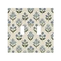Beige Vintage Blue Floral Boho Flower Decorative 2 Gang Double Toggle Outlet Light Switch Cover, Two Gang Toggle Wall Plate Electrical Faceplate Dual Device Switchplate