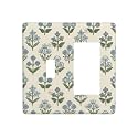 Beige Vintage Blue Floral Boho Flower 2 Gang Single Toggle/Rocker Combination Light Switch Cover Decorative Combo Switch Wall Plate Cover Electrical Faceplate Room Decor