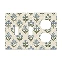 Beige Vintage Blue Floral Boho Flower 3 Gang Combination 2 Toggle 1 Duplex Receptacle Outlet Covers Light Switch Cover Combo Wallplate Decorative Faceplate