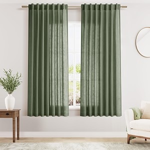 Olive Green Linen Curtains 63 Inches Length