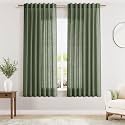 Olive Green Linen Curtains 63 Inches Length