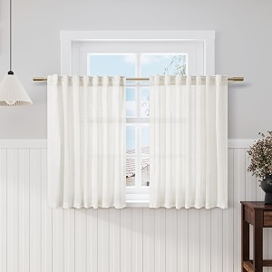 Beige White Kitchen Cafe Curtains 45 Inch
