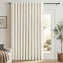 Faux Linen Total Blackout Sliding Door Curtains 108 Inches Long Beige White