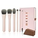 BEILI Mini 6Pcs Makeup Brush Set – Soft Pink, Travel Makeup Brushes for Foundation, Contour, Highlighter & Blending, Includes Sponge and Gift-Ready Box