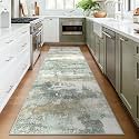 BEIMO 2'6"x10 Green Abstract Runner Rug, Washable Non-Slip for Hallway