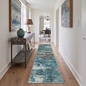 BEIMO 2x10 Faded Teal Abstract Runner Rug, Washable Non-Slip for Hallway