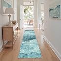 BEIMO 2x10 Teal Abstract Runner Rug, Washable Non-Slip for Hallway