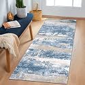 BEIMO 2x8 Runner Rug for Hallway, Blue Cream Washable Abstract Rug