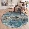 BEIMO 5FT Faded Teal Abstract Round Rug, Washable Non-Slip for Bedroom