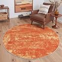 BEIMO 5FT Orange Abstract Round Rug, Washable Non-Slip for Bedroom