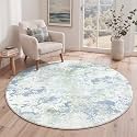 BEIMO 5FT Round Rug for Bedroom, Green Ivory Washable Abstract Rug