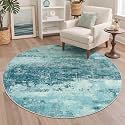 BEIMO 5FT Teal Abstract Round Rug, Washable Non-Slip for Bedroom