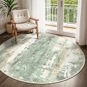 BEIMO 6FT Green Abstract Round Area Rug, Washable Non-Slip for Bedroom