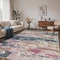 BEIMO 8x10 Area Rug for Bedroom, Navy Pink Washable Abstract Non Slip Rug