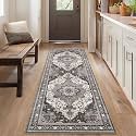 BEIMO Runner Rug for Hallway Kitchen, 2x10 Machine Washable Runners Rug for Entryway, Soft Modern Vintage Boho Throw Rugs, Low Pile Floor Cover with Non Slip Backing, Dark Gray