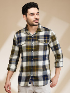 BEING HUMAN Men Checkered Casual Dark Green