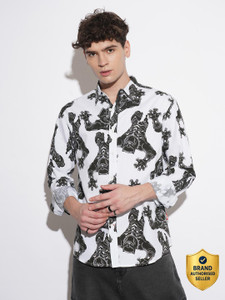 BEING HUMAN Men Printed Casual White Shirt