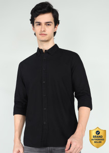 BEING HUMAN Men Solid Casual Black Shirt