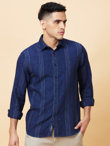 BEING HUMAN Men Striped Casual Dark Blue