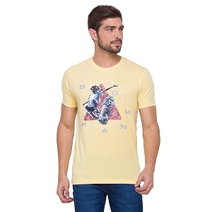 Being Human Pale Yellow Regular Fit Round