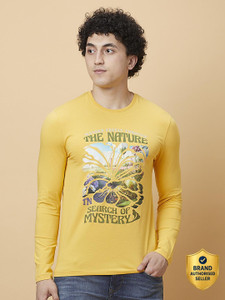 BEING HUMAN Printed Men Crew Neck Yellow