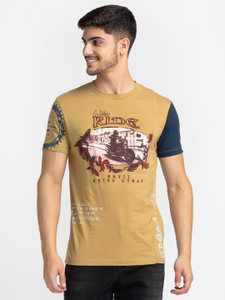 BEING HUMAN Printed Men Round Neck Beige