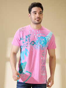 BEING HUMAN Solid Men Crew Neck Pink