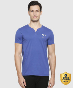 BEING HUMAN Solid Men Henley Neck Blue