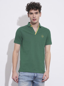 being human solid men polo neck green t-shirt