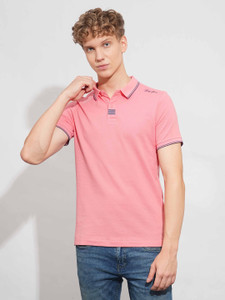 being human self design men polo neck pink t-shirt