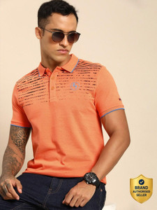 BEING HUMAN Striped Men Polo Neck Orange