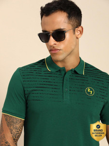 BEING HUMAN Striped Men Polo Neck Green