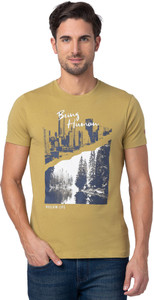 BEING HUMAN Typography Men Round Neck Brown