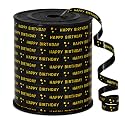 BEISHIDA 250 Yards Black Happy Birthday Printed Crimped Curling Ribbon Balloon String Roll Gift Wrapping Ribbon for Baby Girl Women Happy Birthday Party Decoration Supplies
