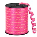BEISHIDA 250 Yards Hot Pink Happy Birthday Printed Crimped Curling Ribbon Balloon String Roll Gift Wrapping Ribbon for Gift Warppping Baby Girl Women Happy Birthday Party Decoration Supplies